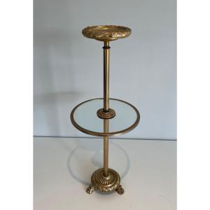 Neoclassical Style Pedestal Ashtray In Bronze, Glass And Brass.