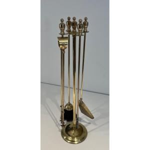 Neoclassical Style Brass Fire Kit. French Work. Around 1970