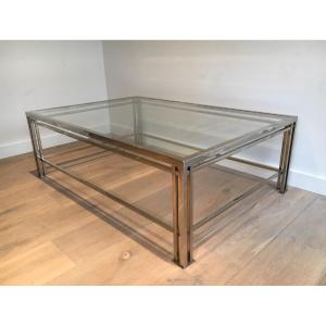 Modernist Chrome Coffee Table With Triple Legs. French Work. Around 1970