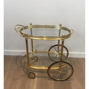 Neoclassical Style Oval Brass Drinks Trolley With Removable Trays. French Work By Maison Bagués