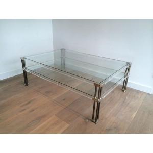 Large Coffee Table In Chrome And Plexiglass. Around 1970