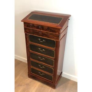 Mahogany And Leather Notary Furniture. French Work. Louis-philippe Period. Circa 1950