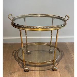 Oval Neoclassical Style Brass Drinks Trolley. French Work Attributed To Maison Jansen. 