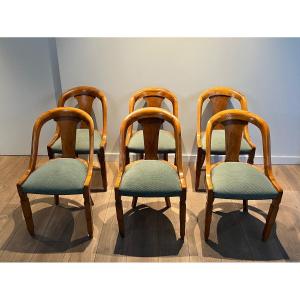 Suite De Six Chaises Gondoles En Noyer. Travail Français. Epoque Art Déco. Vers 1930