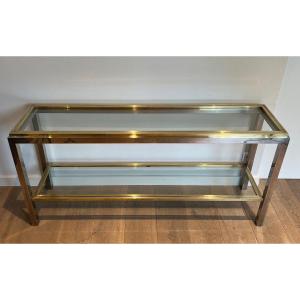 Large Chrome And Brass Console With Two Tiers. French Work By Willy Rizzo By Jean Charles. Circ