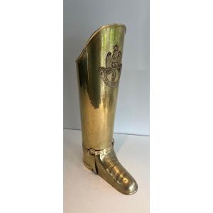 Brass Umbrella Stand Representing A Boot. French Work. Circa 1900