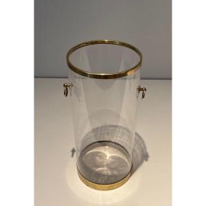 Round Lucite And Brass Umbrella Stand. French Work. Circa 1970