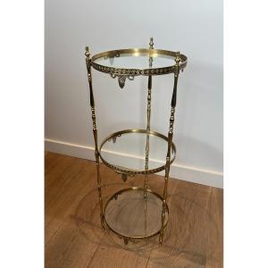 Round Brass Gueridon With Three Glass Shelves By Maison Jansen. Circa 1940