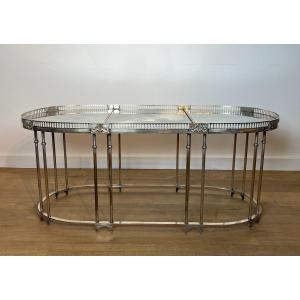 Neoclassical Style Silver Plated Coffee Table With Antiques Mirrors  In The Style Of Jansen