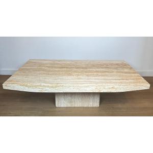 Table Basse Design En Travertin. Travail Italien Signé Stone International. Vers 1980