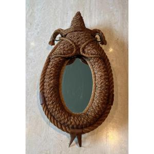 Oval Rope And Leather Mirror By Audoux Minet