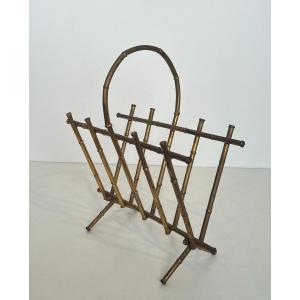 Faux-bamboo-style Gilt Metal Magazine Rack. French Work Attributed To Maison Baguès. Circa 1940