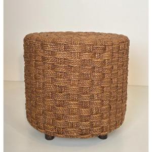 Rope Stool With Wooden Round Feet In The Style Of Adrien Audoux And Frida Minet (audoux Minet)