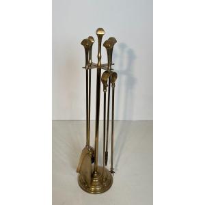 Neoclassical Style Brass Fireplace Tools. French. Circa 1970