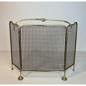 Brass And Grilling Fireplace Screen. French Work From Art Nouveau Period. Circa 1900