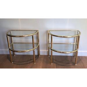 Pair Of Rounded Brass And Silvered Side Tables. French Work. Circa 1970