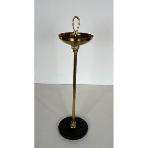 Neoclassical Style Sshtray In Bronze And Brass On A Circular Black Marble Base. French Work 