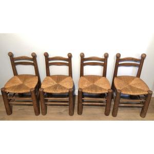 Set Of 4 Brutalist Chairs By French Designer Charles Dudouyt. Circa 1950