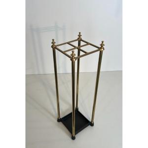 Square Brass And Cast Iron Umbrella Stand. French. Circa 1900