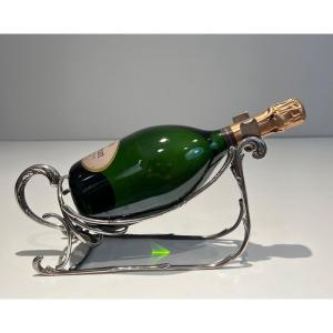 Silvered Metal Sled Bottle Holder. French Work. Circa 1930