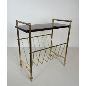 Neoclassical Stye Mahogany And Brass Magazine Rack. French Work By Maison Jansen. Circa 1940