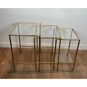 Neoclassical Style Brass Nesting Tables. French Work. Circa 1940