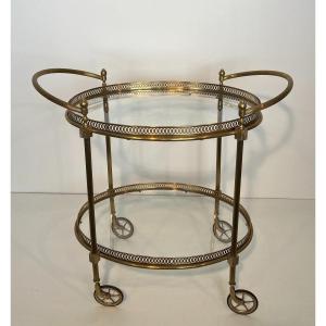 Neoclassical Style Oval Brass Drinks Trolley. French Work By Maison Jansen. Circa 1940