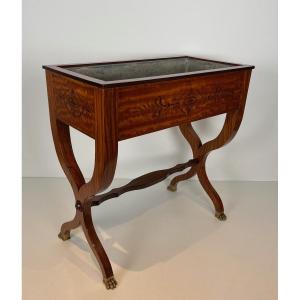 Mahogany Planter With Amaranth Inlay, "x" Base And Bronze Claw Feet From The Charles X Period