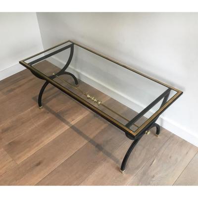Black Steel And Brass Neoclassical Coffee Table. Circa 1940