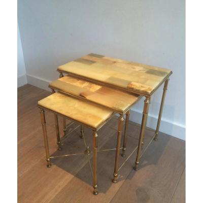 Suite De 3 Tables Gigognes En Laiton. Vers 1960