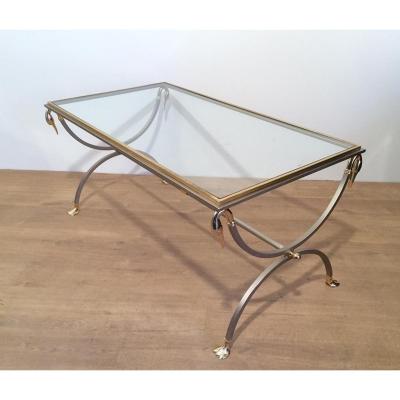 Brushed Metal Brass Table And Brass With Swan Collars And Legs. Vers1970