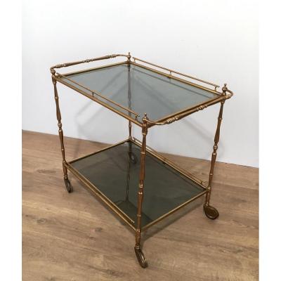 Small Rolling Table Brass Tinted Glass Trays.