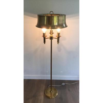 Brass Floor Lamp With Brass Shade.