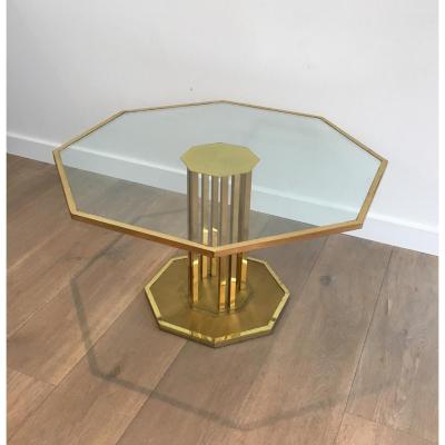 Table Low Design In Brass And Glass. Around 1970