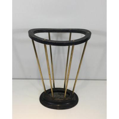 Umbrella Stand In Blackened Wood And Brass. Around 1950