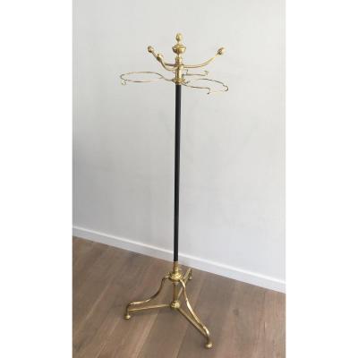 Unusual Tall Black Lacquered And Brass Coat And Hat Rack. French. Circa 1900