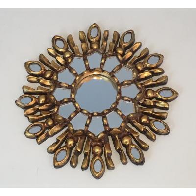Very Small Gilt Wood Sunburst Mirror. Italian. Circa 1970