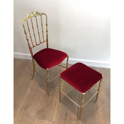 Chiavari Brass Chair With Its Stool. French Work. Circa 1970