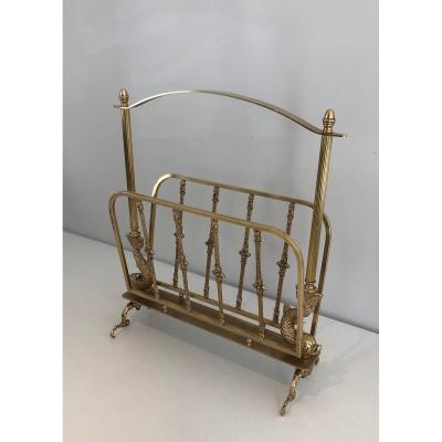Maison Jansen. Neoclassical Style Brass Magazine Rack With Dolphin Heads. French. Circa 1940