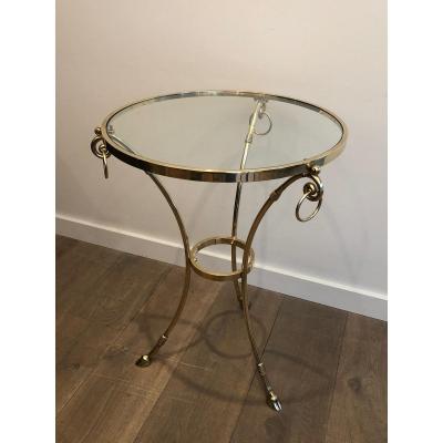 In The Style Of Maison Jansen. Neoclassical Style Brass Gueridon With Round Glass Shelf On Top