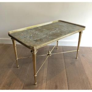 Brass Coffee Table With Eglomised Mirror Top. French Work Attributed To Maison Ramsay. 1940's