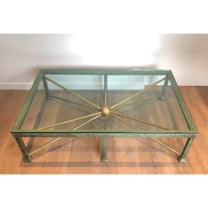 Large Patinated And Gilt Steel And Wrought Iron Coffee Table. French Work. Circa 1940