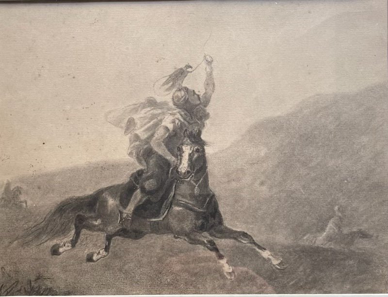 The Falcon Hunt  Charcoal On Paper. In The Spirit Of Eugène Fromentin-photo-4