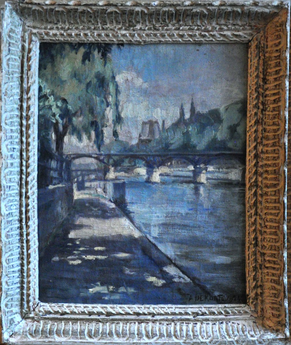 Ponts De Paris  Huile Sur Toile Signée  Albert Maurice Dekorte  XXème Siècle