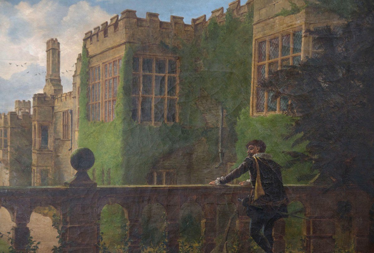 Haddon Hall Château Médiéval Anglais Huile Sur Toile Monogrammée Et Datée 1886 -photo-3