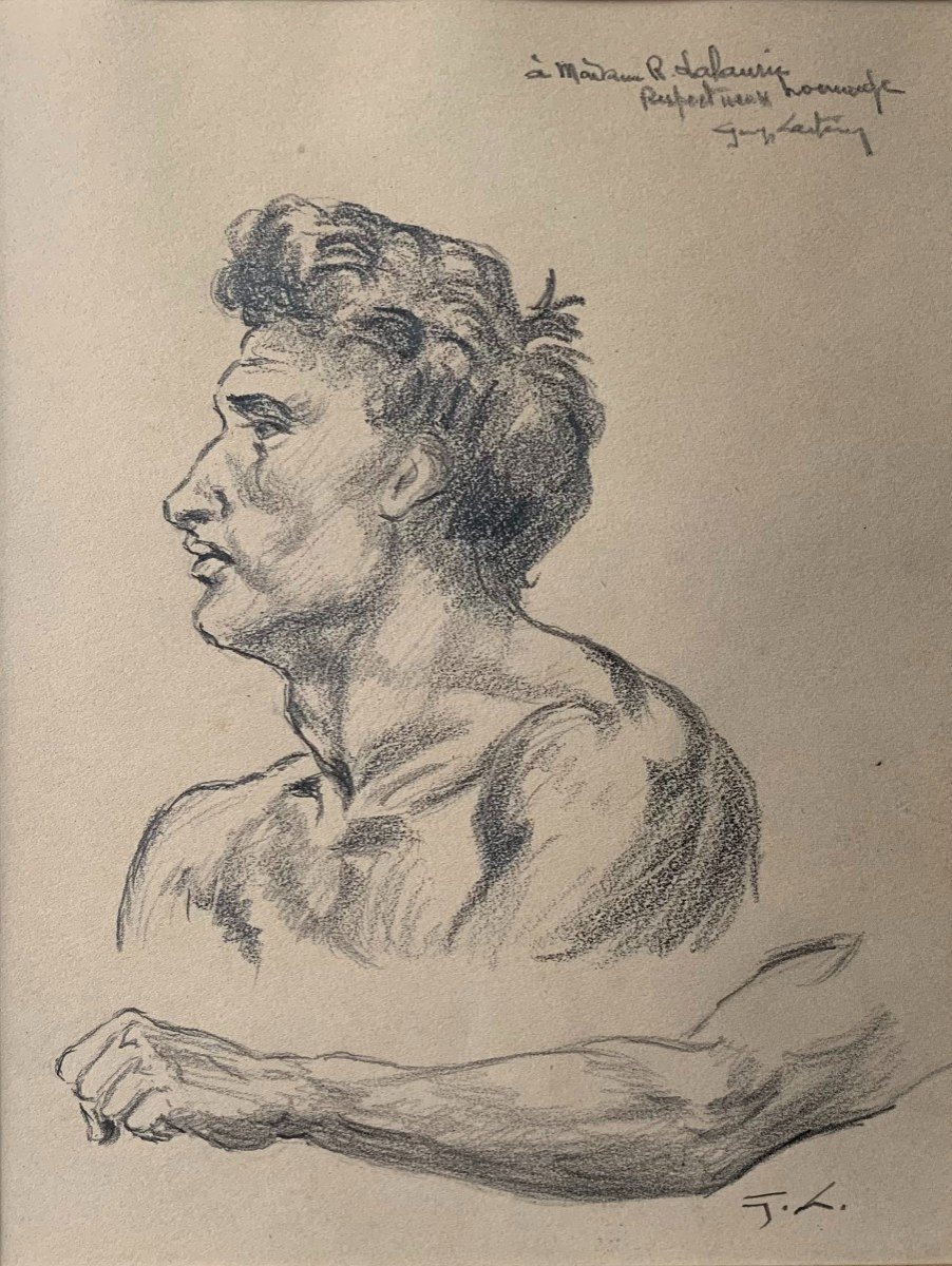 Study Of Face And Arm Of A Man Drawing On Paper Monogrammed Lower Right 20th Century -photo-1