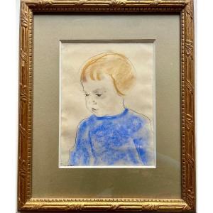 Portrait D` Enfant Par Robert Freiman Pastel Sur Papier