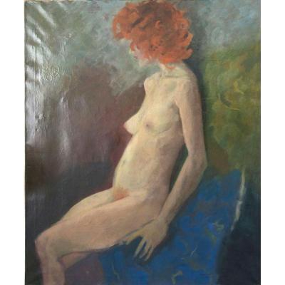 Portrait d'Une Femme Rousse Huile Sur Toile Signée Luc Maes Datée 1977  XXème Siècle 