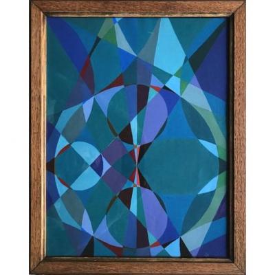 Geometric Composition, Gouache On Paper, XXth Century