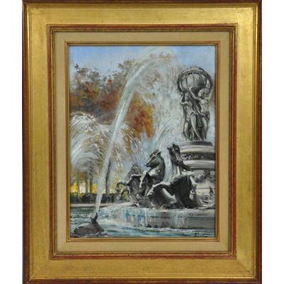 Fountain Of The Observatory, Oil On Canvas Signed Charles Blondin XXth Century